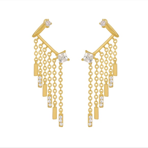 New Gold Fringe Asymmetrical Fringe Drop Earrings - Picture 3 of 3